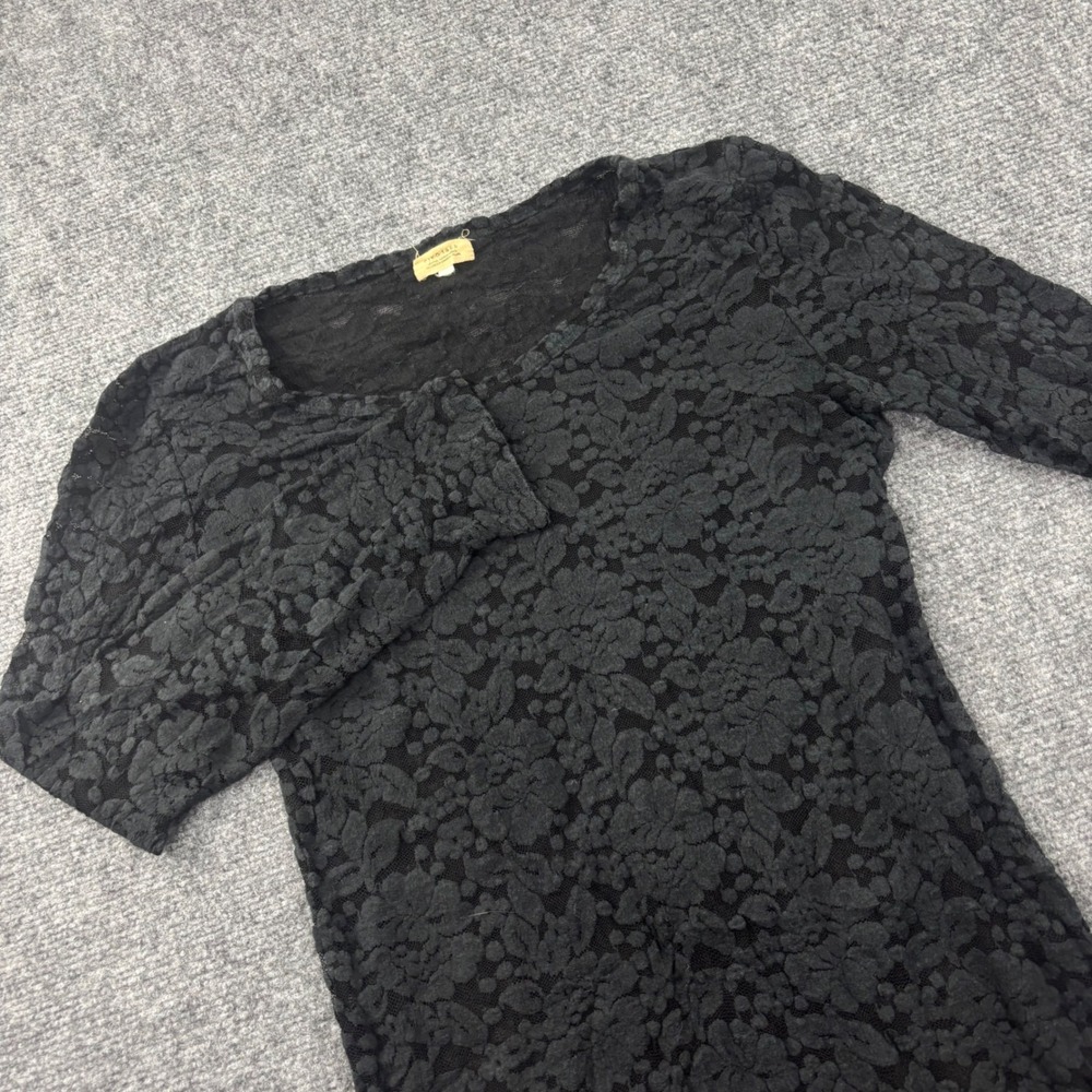 PIKO 1988 Lace Top Small Black Floral Sheer Long Sleeve Scoop Neck Womens